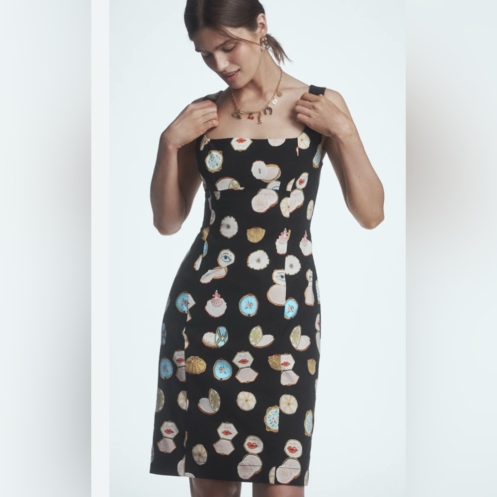 ANTHROPOLOGIE MAEVE SQUARE-NECK MINI DRESS DANIELLE KROLL BLACK SIZE L NWT - Picture 3 of 12